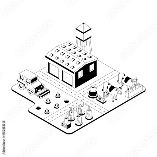 An isometric illustration of sustainable agriculture