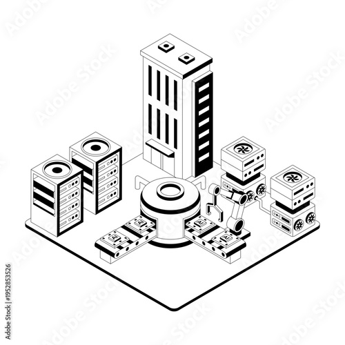 An isometric style illustration showing a fire station