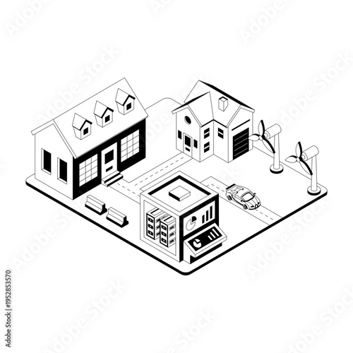 An isometric style illustration showing an eco city