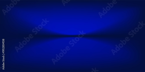 Blue studio gradient background. Abstract empty room backdrop. 3d vector cool light texture. Luxury neon lights limbo bg. Dark festive color bg. Modern photo studio spotlight glow podium gradation