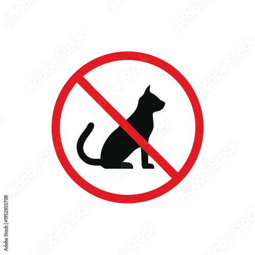 Red minimalist no cats allowed sign, essential public restriction icon.