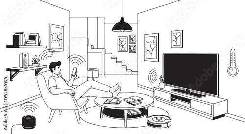 Playful Doodle Composition with Varied Line Drawings