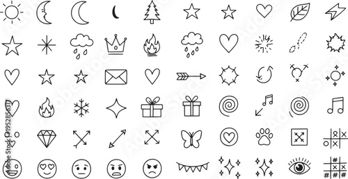 Playful Doodle Composition with Varied Line Drawings