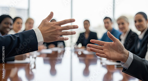 Business Professionals Shaking Hands in Meeting Room.