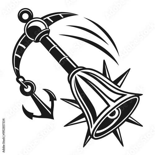 Bild auf Leinwand Dynamic maritime illustration of old fashioned ship bell attached to anchor swin