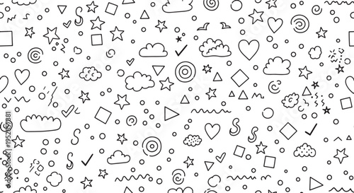 Playful Doodle Composition with Varied Line Drawings