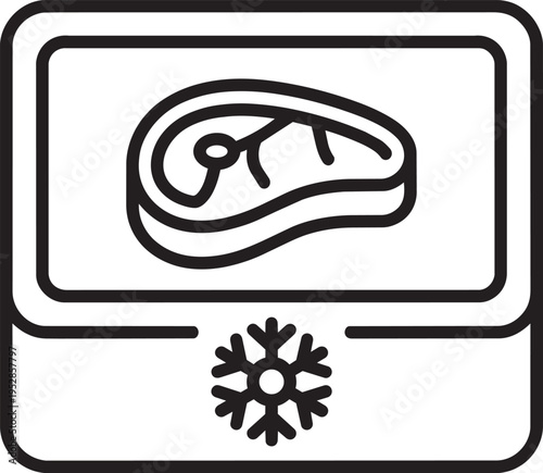 Frozen meat steak icon line vector, food storage symbol with snowflake, refrigeration concept illustration, minimal outline design, butcher product preservation isolated on white background