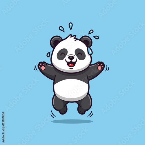 Cute Happy Panda Jumping Joyfully Cartoon Illustration.
