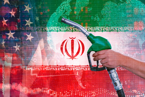 Obraz na plátně Concept of geopolitical conflict between USA and Iran affecting global oil prices