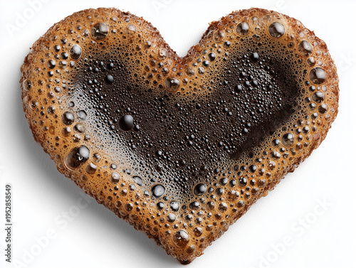 Heart Shaped Coffee Bubbles on White Background, Love Concept