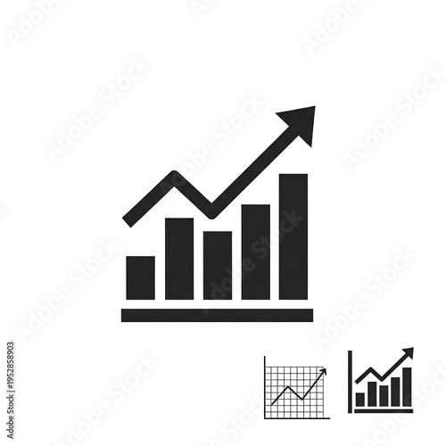A black and white icon depicting a bar chart with an upward-sloping line and an arrow, symbolizing growth, progress, and financial success. Free Download A black and white icon depicting a bar chart with an upward-sloping line and an arrow, symbolizing growth, progress, and financial success. - GFXLoad