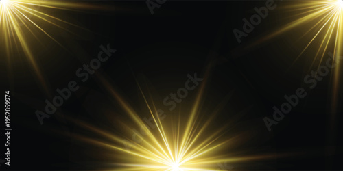 Purple spotlight. Bright lighting with spotlights of the stage with purple dust on dark background