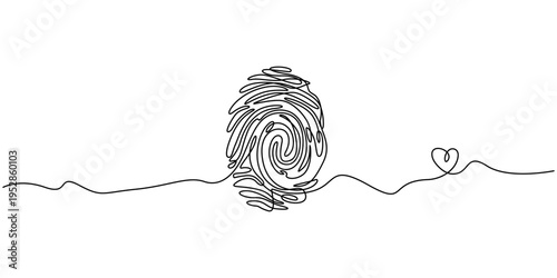 fingerprint continuous one line drawing, Abstract continuous one line drawing of a fingerprint with extending lines minimalist artistic rendering vector, human footprint continuous one line drawing