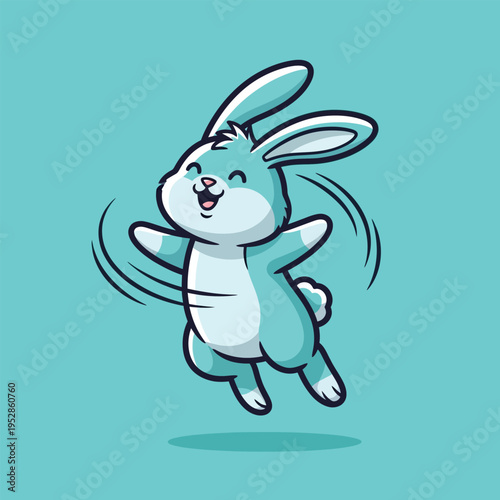 Cute cartoon bunny rabbit jumping with joy.