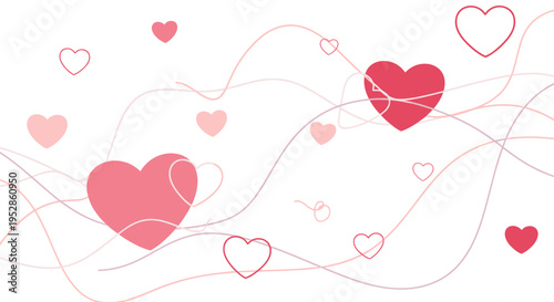 Pink Hearts and Flowing Lines Background - Romantic Abstract Design