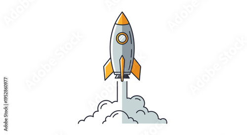 Rocket Launching with Smoke Plume - Startup, Innovation, Space Exploration Concept