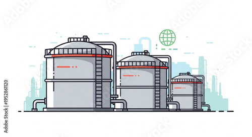 Illustration of Industrial Storage Tanks for Oil and Gas.