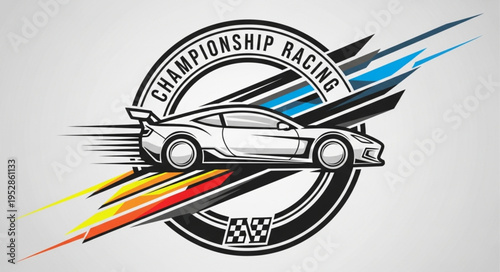 Dynamic Championship Racing Car Illustration with Speed Lines and Circular Design.