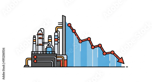 Industrial Decline - Factory with a Downward Trend Line.