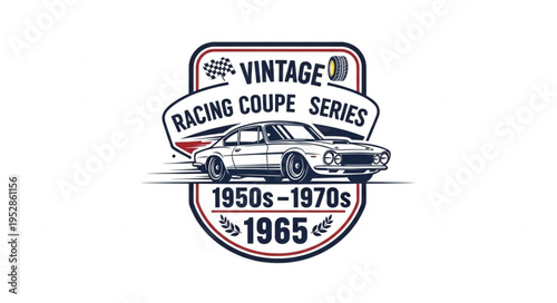 Vintage Racing Coupe Series Emblem with Classic Car Illustration.