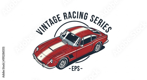 Vintage Racing Series Car Illustration with Red and White Stripes.