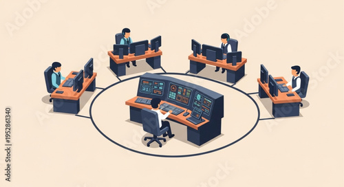 Air Traffic Control Team Working in a Circular Room.