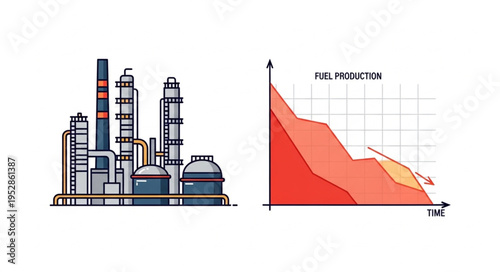 Industrial Decline - Factory and Fuel Market Graph Depicting Economic Downturn.