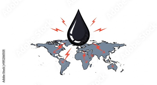 Global Oil Crisis - A World Map Under Pressure from Oil Dependence.