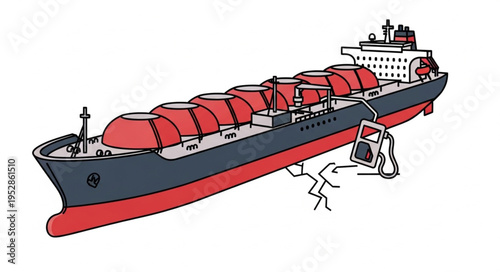 Illustration of a Large Cargo Ship with Red Tanks.