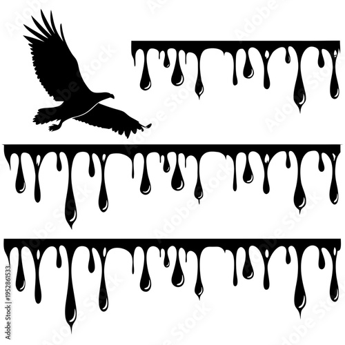 Foto Majestic eagle silhouette soaring over black dripping ink borders and liquid pai