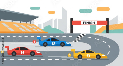 Race Cars Competing to Cross the Finish Line.