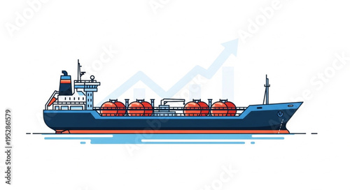 Detailed Illustration of a Cargo Ship with Storage Tanks.