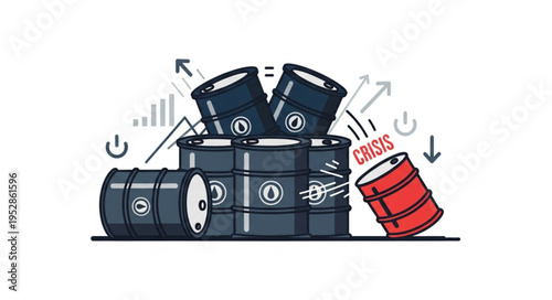 Oil Crisis Illustration - Depiction of Falling Oil Prices and Economic Downturn.