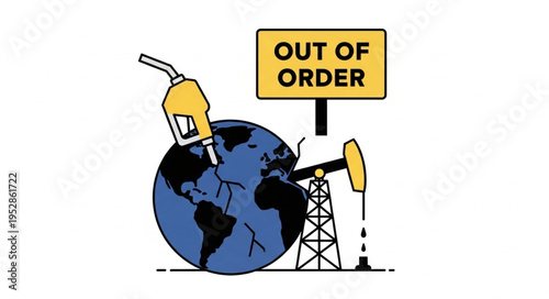 Earths Oil Crisis - Depleted Resources and Out of Order Sign.