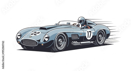 Vintage Racing Car with Driver in Action, Numbered 17 and 22.