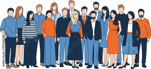 Diverse faceless business team illustration standing together in professional attire symbolizing corporate collaboration teamwork unity leadership workplace diversity
