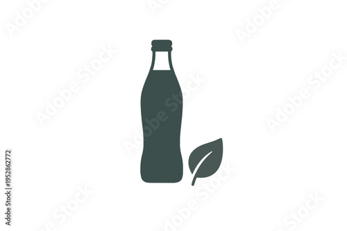 Eco Glass Bottle with Leaf – Sustainable Packaging Flat Vector
