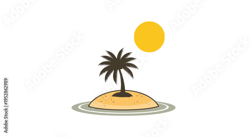 Tropical Island Paradise with Palm Tree and Sun