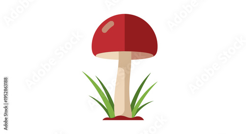 Red Mushroom with White Stem and Green Grass Illustration