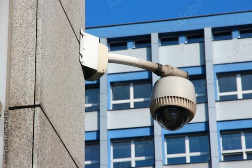 Obraz na płótnie CCTV security surveillance camera in Katowice city, Poland.