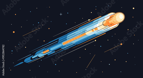 Comet in Space with Tail.