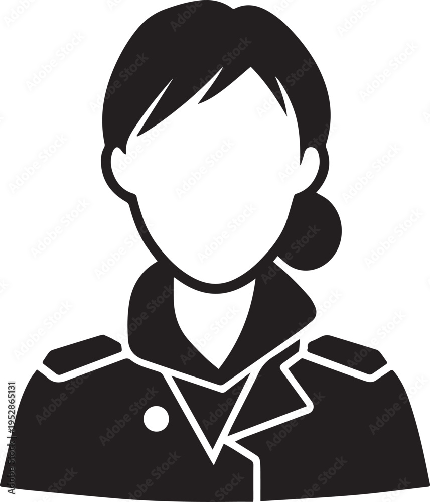 Obraz premium Hand Drawn Female Pilot Black and White Avatar Illustration in Minimal Line Art Style Design