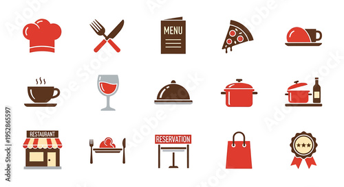 Restaurant and food service icons for menu, chef, and dining experience