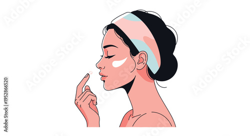 Woman applying face cream, skincare routine, beauty treatment, self-care, healthy skin
