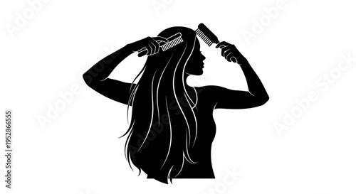 Silhouette Woman Brushing Long Hair