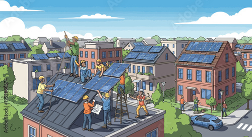 Community Solar Panel Installation Project in Suburban Neighborhood.