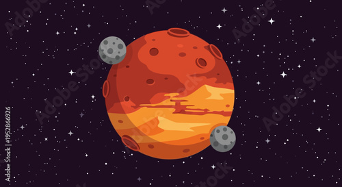 Mars Planet with Moons in Space.