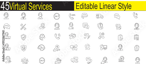 Freelance Workflow Online Work Vector Set, Editable Office and Mobile Work Icons, Remote Job, Digital Business, Online Classes, Work From Home, Productivity, Communication, Modern Flat Design 