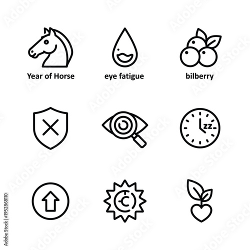 Collection of Nine Unique Icons Representing Health and Wellness Concepts.