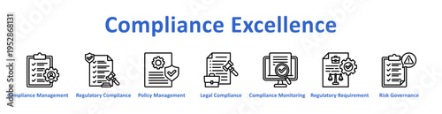 Compliance Excellence Banner web icon set vector illustration concept with icon of regulatory compliance, compliance management, corporate policy, corporate governance